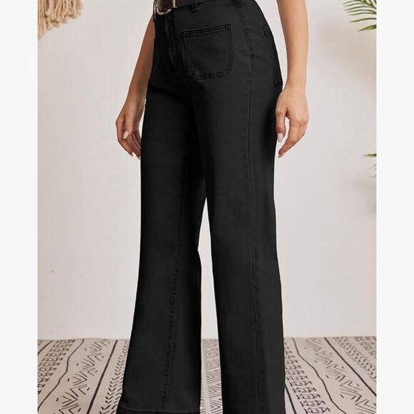 Ettelo Black high-waisted straight-leg trousers - Picture 1 of 8